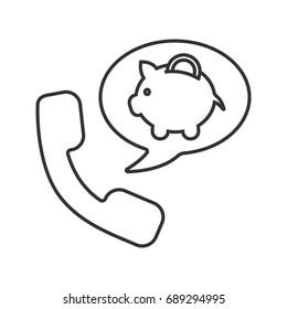 Phone call to bank linear icon. Thin line illustration. Handset with piggybank inside speech bubble. Contour symbol. Vector isolated outline drawing