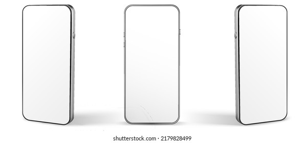 Phone call blank display template for UI UX preview. Different angels view. Modern business design isolated on white background. Telephone rotated positions design.