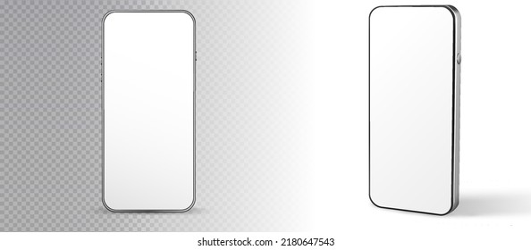 Phone call blank display template for UI UX preview. Different angels view. Modern business design isolated on white background. Telephone rotated positions design.