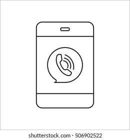 Phone call bubble message on phone symbol sign line icon on background