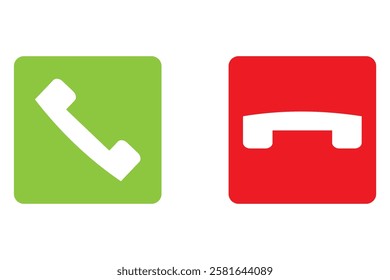 Phone call button icon. Answer and decline phone call buttons. Accept phone ringing or Reject ringing. Telephone sign Incoming call. Voice call screen Phone calls icons accept and decline.