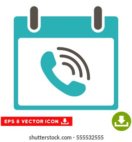 Phone Call Calendar Day icon. Vector EPS illustration style is flat iconic bicolor symbol, grey and cyan colors.