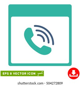 Phone Call Calendar Page icon. Vector EPS illustration style is flat iconic bicolor symbol, cobalt and cyan colors.
