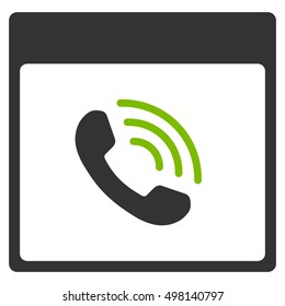 Phone Call Calendar Page vector pictogram. Style is flat graphic bicolor symbol, eco green and gray colors, white background.