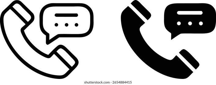 Llamada telefónica y chat Bubble Icon Set - Símbolo de comunicación de Vector blanco y negro