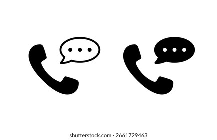 Llamada telefónica con icono de burbuja de chat. Comunicación vía símbolo telefónico