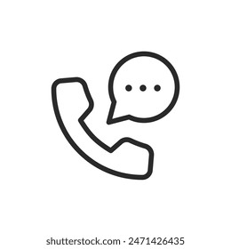 Phone call with chat, linear style icon. Telephone handset with a speech bubble, a phone call and conversation. Editable stroke width.