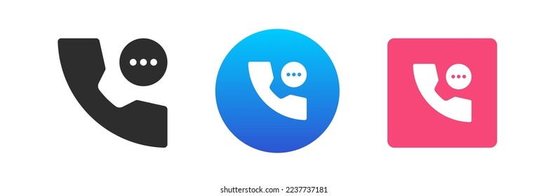 Phone call chatbot contact us feedback customer support service telephone handset icon set vector flat illustration. Cellphone chat message remotely communication website hotline helpline technology