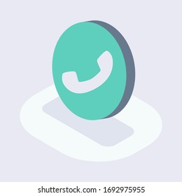 phone call circle isometric icon with modern flat style color vector