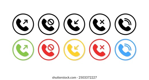 Iconos de colección de llamadas telefónicas. Estilo plano, silueta y lineal. Iconos del vector.