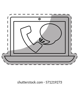 phone call with computer digital telecommunication icon image vector illustration design 