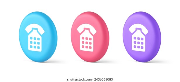 Phone call contact communication web button helpline hotline 3d realistic blue pink and purple icons. Telephone connection user interface hotline customer support information center