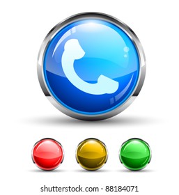 Phone Call Cristal Glossy Button with light reflection and Chromed ring. 4 Colours included.