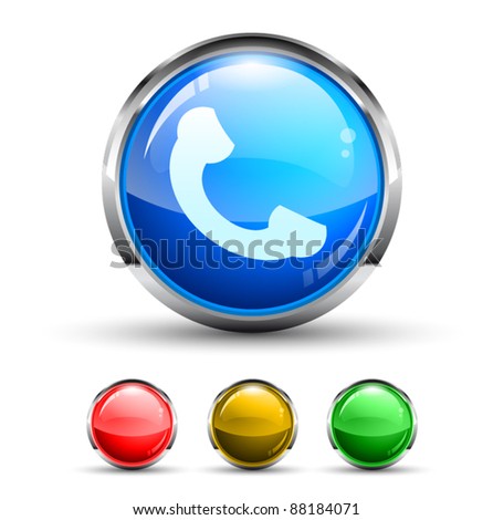 Phone Call Cristal Glossy Button with light reflection and Chromed ring. 4 Colours included.
