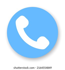 Phone call flat icon. White glyph on blue background. Best for print, business cards, mobile apps, social media and web design.