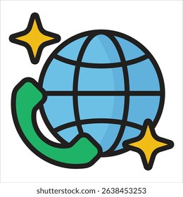 Phone Call Globe Icon Element For Design
