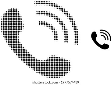 Phone call halftone dotted icon illustration. Halftone array contains round points. Vector illustration of phone call icon on a white background. Flat abstraction for phone call pictogram.