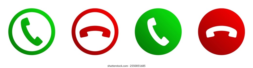 Phone call and hang-up icons in red and green circular designs.