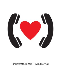 Phone, call, heart icon. Simple line, outline of love icons, website or mobile application on white background