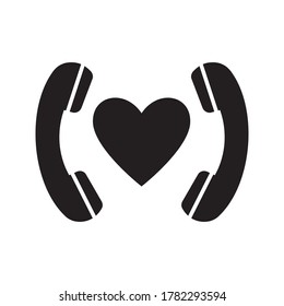 Teléfono, llamada, icono del corazón. Línea simple, contorno de iconos de amor, sitio web o aplicación móvil sobre fondo blanco