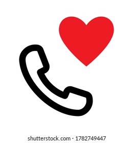 Phone, call, heart icon. Simple line, outline of love icons, website or mobile application on white background
