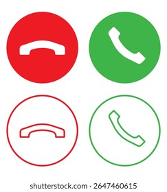 Phone call icon accept and decline. Phone call icon accept and decline solid and line icon set. vector illustration. eps file.