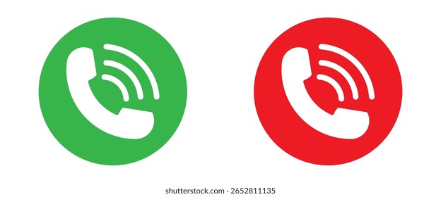 Ícone de telefonema para aceitar e recusar. Ícone do telefone. Atenda e desligue o ícone do telefone. Aceitar e recusar conjunto de vetores de símbolo de chamada de entrada. Ícone de telefonema atender, aceitar e recusar conjunto de símbolos de chamada. 