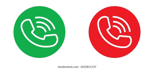 Ícone de telefonema para aceitar e recusar. Ícone do telefone. Atenda e desligue o ícone do telefone. Aceitar e recusar conjunto de vetores de símbolo de chamada de entrada. Ícone de telefonema atender, aceitar e recusar conjunto de símbolos de chamada. 