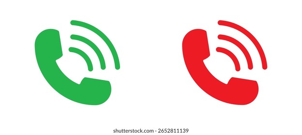 Ícone de telefonema para aceitar e recusar. Ícone do telefone. Atenda e desligue o ícone do telefone. Aceitar e recusar conjunto de vetores de símbolo de chamada de entrada. Ícone de telefonema atender, aceitar e recusar conjunto de símbolos de chamada. 