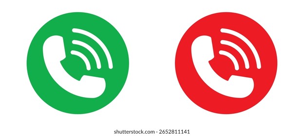 Ícone de telefonema para aceitar e recusar. Ícone do telefone. Atenda e desligue o ícone do telefone. Aceitar e recusar conjunto de vetores de símbolo de chamada de entrada. Ícone de telefonema atender, aceitar e recusar conjunto de símbolos de chamada. 