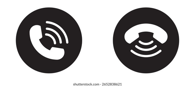Ícone de telefonema para aceitar e recusar. Ícone do telefone. Atenda e desligue o ícone do telefone. Aceitar e recusar conjunto de vetores de símbolo de chamada de entrada. Ícone de telefonema atender, aceitar e recusar conjunto de símbolos de chamada.