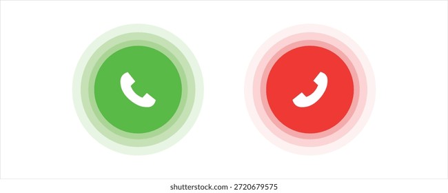 Symbol für Telefonanrufe annehmen und ablehnen. Symbole zeigen die Option an, Anrufe mit roten und grünen Schaltflächen anzunehmen oder abzulehnen. Telefonsymbol. Antworte und hänge das Telefonsymbol auf. Eingehenden Anruf annehmen und ablehnen 