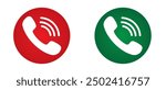 Phone call icon. Accept and reject Phone call buttons,  Green, red buttons vector, icon set. Symbol of incoming and outgoing buttons. Calling Phone Answer Decline Button set, Vector Illustration.