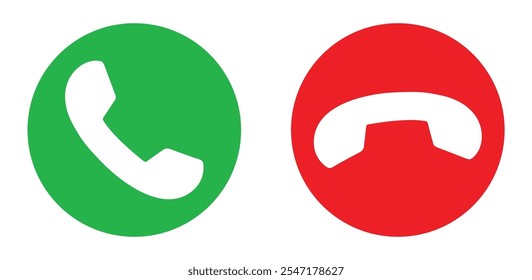 Icono de llamada telefónica. Aceptar y rechazar Botones de llamadas telefónicas, verde, Vector de Botones rojos, conjunto de iconos. Símbolo de Botones entrantes y salientes. Llamar al teléfono Contestar Declinar el conjunto de Botones, Ilustración vectorial.