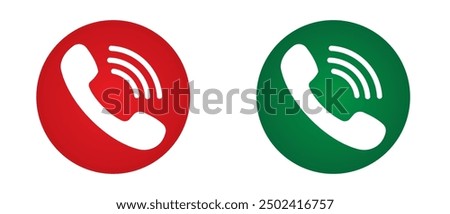 Phone call icon. Accept and reject Phone call buttons,  Green, red buttons vector, icon set. Symbol of incoming and outgoing buttons. Calling Phone Answer Decline Button set, Vector Illustration.