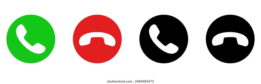 Telefonanruf-Symbol annehmen, annehmen und ablehnen Anruf-Icons mit grünen und roten Buttonen , Kontaktieren Sie uns Telefonzeichen - Kommunikations-Icons.