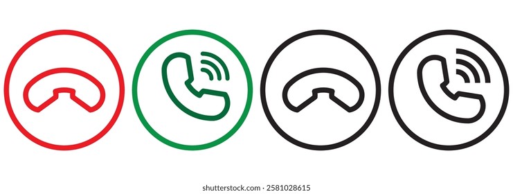 Phone call icon answer, accept and decline call icons with green and red buttons , Contact us telephone sign - communication icons.