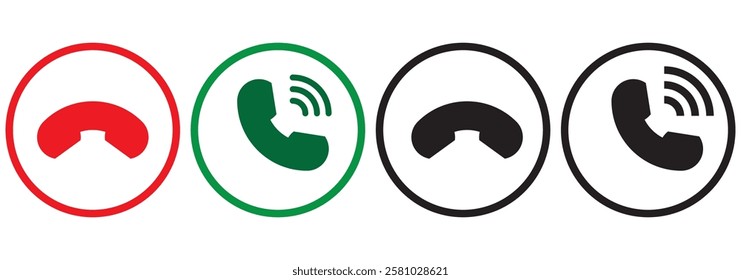 Phone call icon answer, accept and decline call icons with green and red buttons , Contact us telephone sign - communication icons.