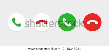 Phone call icon answer, accept and decline call icons with green and red buttons , Contact us telephone sign - communication icons	