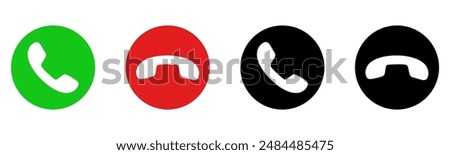 Phone call icon answer, accept and decline call icons with green and red buttons , Contact us telephone sign - communication icons.