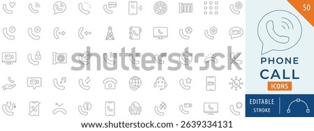 Phone Call icon collection set. Editable stroke line.