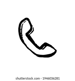 Phone call icon. Drawn by hand with a brush. Outline stroke texture in the style of grunge. Vector illustration