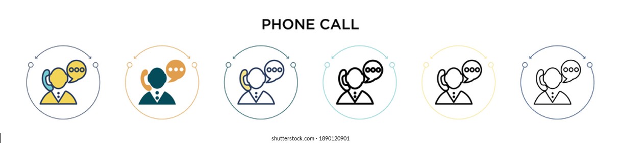 Phone call icon in filled, thin line, outline and stroke style. Vector illustration of two colored and black phone call vector icons designs can be used for mobile, ui, web