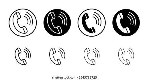Símbolo de linha plana do ícone de telefonema definido.