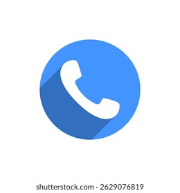 Phone call icon with long shadow. Telephone, handset communication sign symbol
