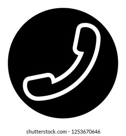 Phone, call icon on black circle. White background
