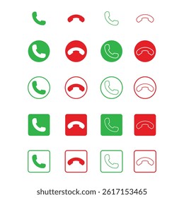 Phone call icon set accept and decline, Telephone call vector sign Accept and decline handset button. 