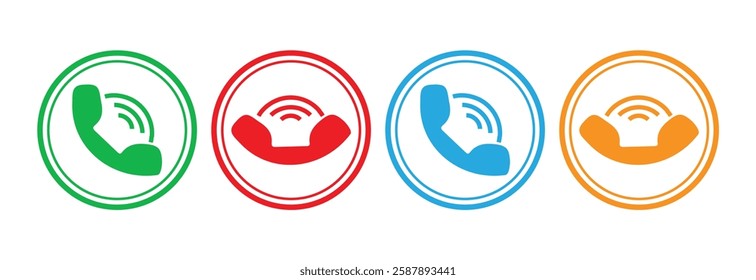 Phone Call Icon Set. Answer And Decline Call Phone Button. Accept and decline call icons buttons red, black and green color. Flat design. Vector illustration.