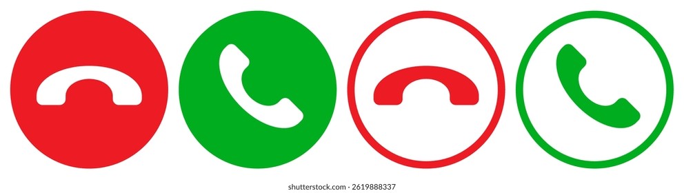 Symbolsatz für Telefonanrufe. Anrufknopf einzeln auf weißem Hintergrund annehmen und ablehnen.
