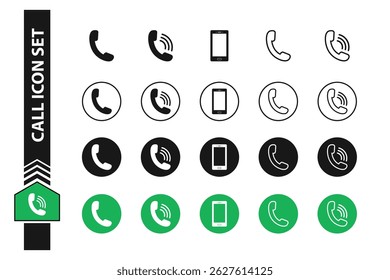 Phone call icon set. Calling or ring icon. Telephone symbol vector illustration.